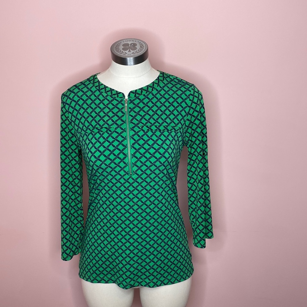 7th Avenue Green and Blue Patterned Blouse